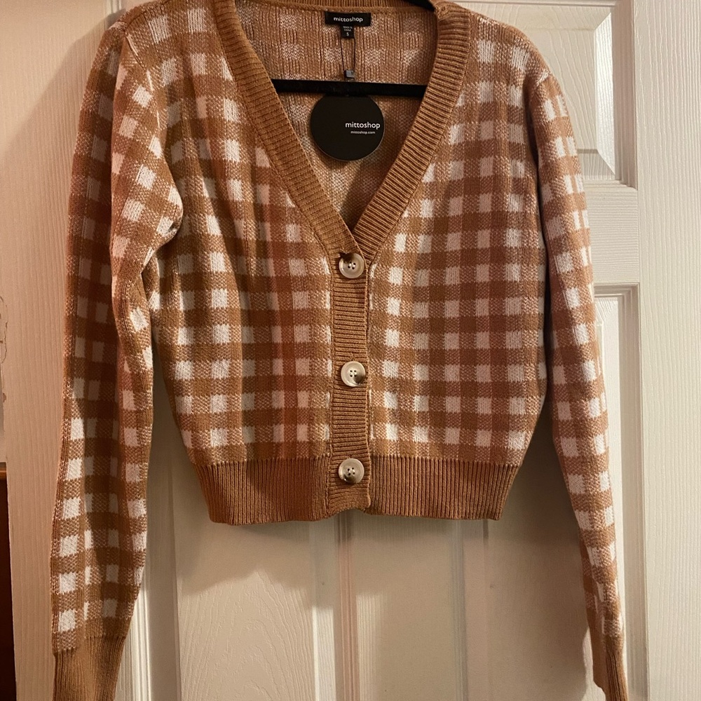 Mittoshop Brown and White Checkered Cardigan